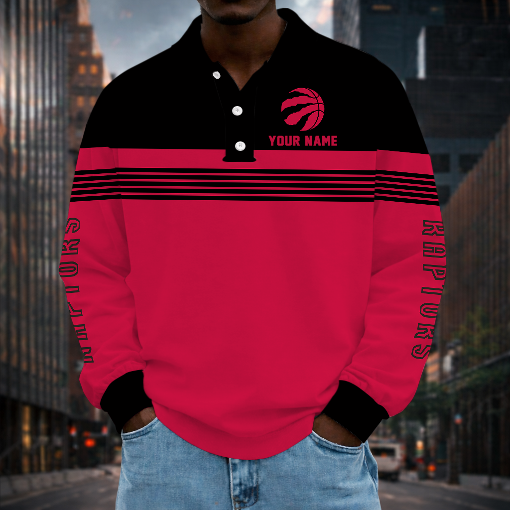 ELITE EDITION - NEW CUSTOMIZED NBA24 TRA TORONTO RAPTORS MEN LONG SLEEVE POLO