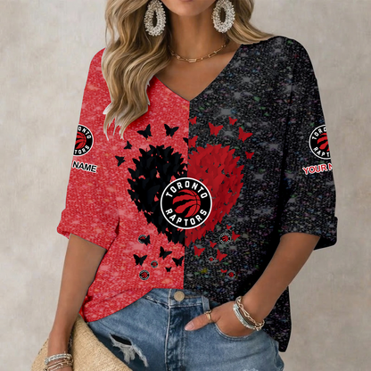 LIMITED EDITION - NEW CUSTOMIZED NBA24 TRA TORONTO RAPTORS WOMEN'S HEART V-NECK LONG SLEEVE SHIRT