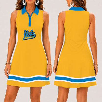 [FAN FAVORITE] NEW CUSTOMIZED NCAA CWS24 UCB UCLA BRUINS WOMEN'S ZIP SLEEVELESS POLO DRESS