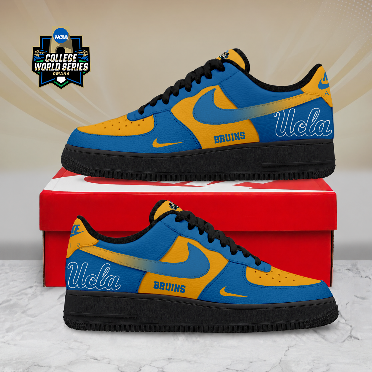 SPECIAL EDITION - NEW CUSTOMIZED NCAA CWS24 UCB UCLA BRUINS AF1 SHOES