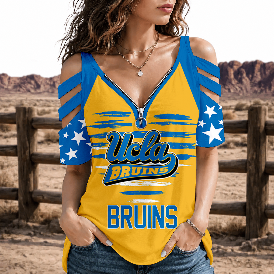 [FAN FAVORITE] NEW CUSTOMIZED NCAA CWS24 UCB UCLA BRUINS STRAPPY COLD-SHOULDER TOP