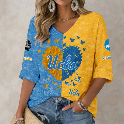 LIMITED EDITION - NEW CUSTOMIZED NCAA CWS24 UCB UCLA BRUINS WOMEN'S HEART V-NECK LONG SLEEVE SHIRT