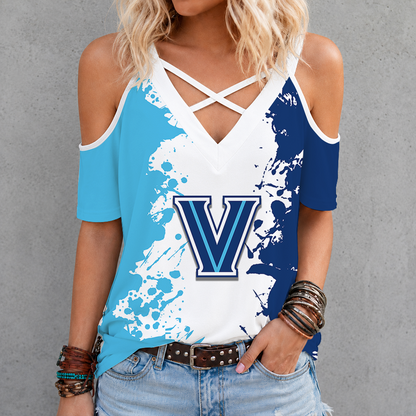 [FAN FAVORITE] NEW CUSTOMIZED NCAA MAM24 VIW VILLANOVA WILDCATS CRISS CROSS V-NECK TOP