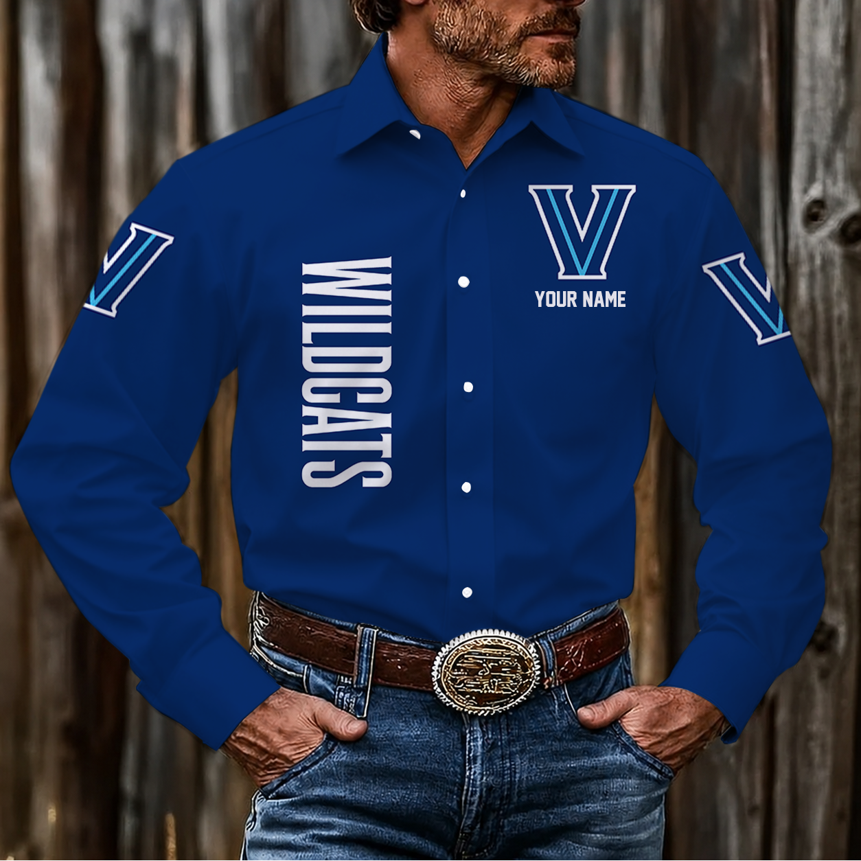 EXCLUSIVE EDITION - NEW CUSTOMIZED NCAA MAM24 VIW VILLANOVA WILDCATS MEN'S LONG SLEEVE BUTTON-UP SHIRT