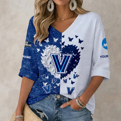 LIMITED EDITION - NEW CUSTOMIZED NCAA MAM24 VIW VILLANOVA WILDCATS WOMEN'S HEART V-NECK LONG SLEEVE SHIRT
