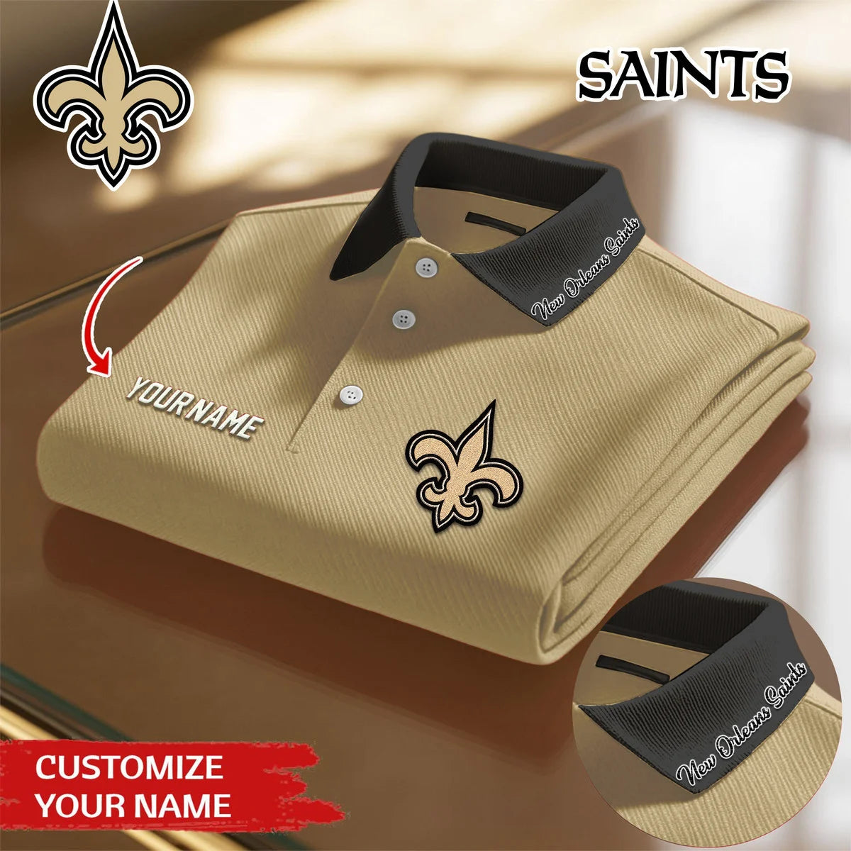 LIMITED EDITION - NEW CUSTOMIZED NFL24 NOS NEW ORLEANS SAINTS POLO SHIRT