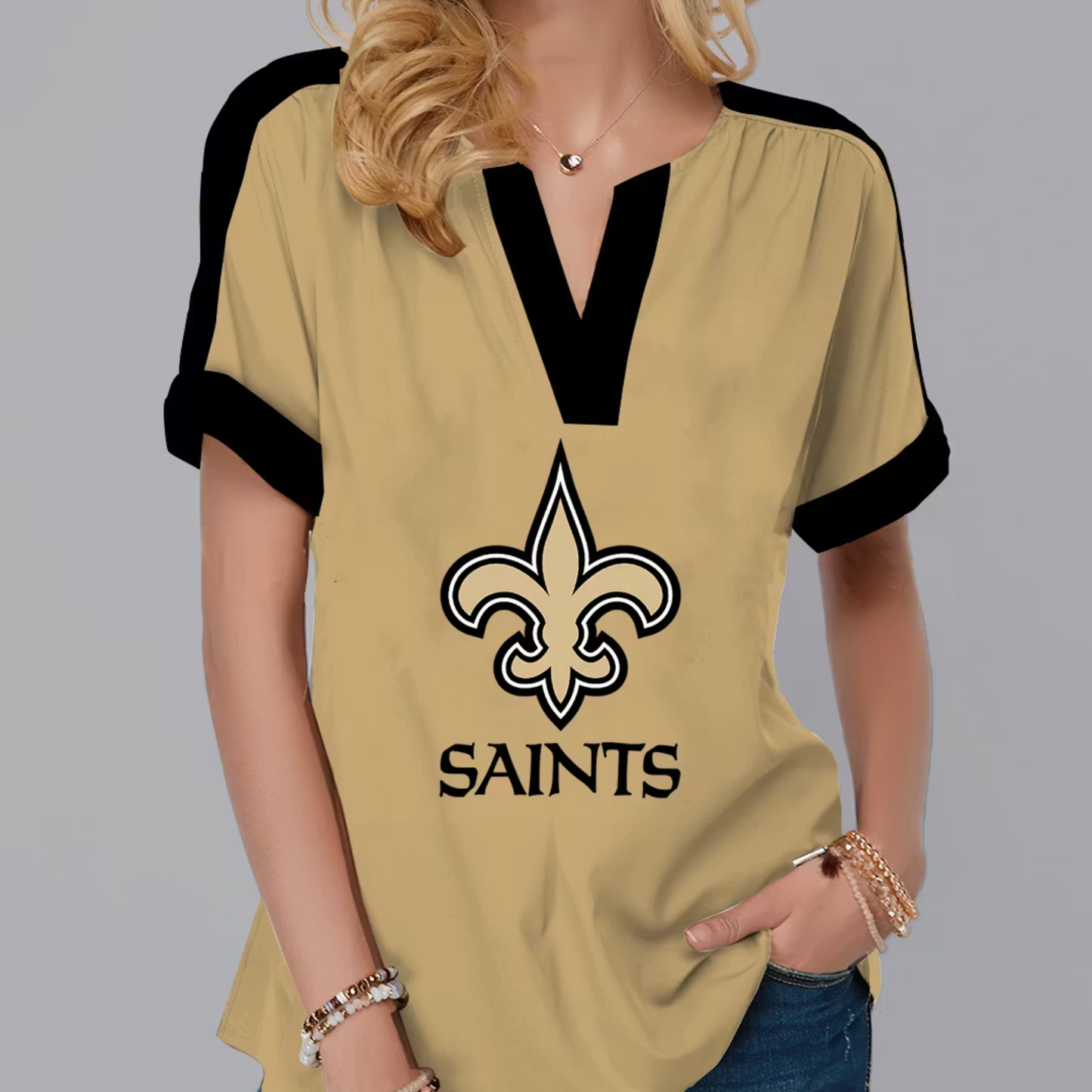 LIMITED EDITION - NEW CUSTOMIZED NFL24 NOS NEW ORLEANS SAINTS V-NECK FEMALE SHIRT