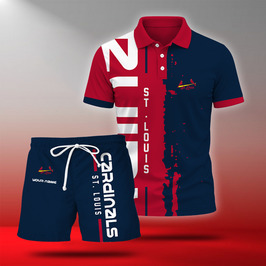 LIMITED EDITION - NEW CUSTOMIZED MLB24 SLC ST. LOUIS CARDINALS POLO & SHORT PANTS SET