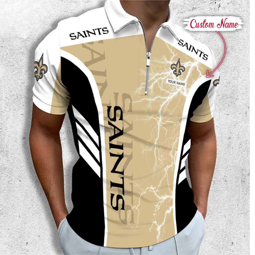 LIMITED EDITION - NEW CUSTOMIZED NFL24 NOS NEW ORLEANS SAINTS ZIP POLO SHIRT
