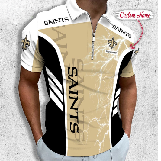 LIMITED EDITION - NEW CUSTOMIZED NFL24 NOS NEW ORLEANS SAINTS ZIP POLO SHIRT