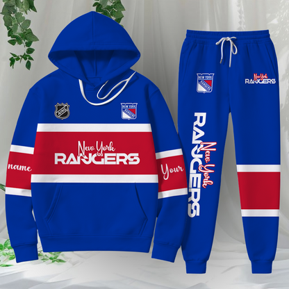 LIMITED EDITION - NEW CUSTOMIZED NHL24 NYR NEW YORK RANGERS HOODIE & SWEATPANTS SET