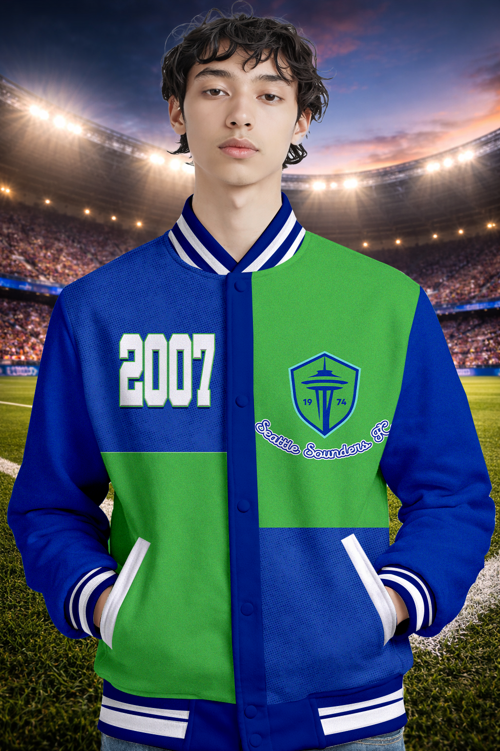 LIMITED EDITION - NEW CUSTOMIZED MLS24 SSF ST SOUNDERS SATIN VARSITY & BASEBALL JACKET