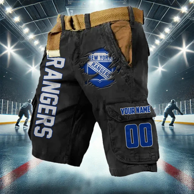 LIMITED EDITION - NEW CUSTOMIZED NHL24 NYR NEW YORK RANGERS CARGO SHORTS