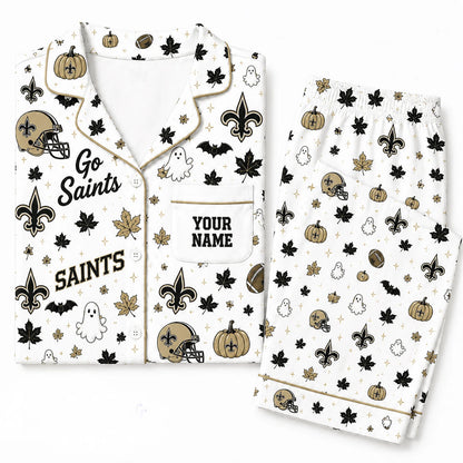 [SPECIAL OFFER] NEW CUSTOMIZED NFL24 NOS NEW ORLEANS SAINTS HALLOWEEN LONG PAJAMAS SET