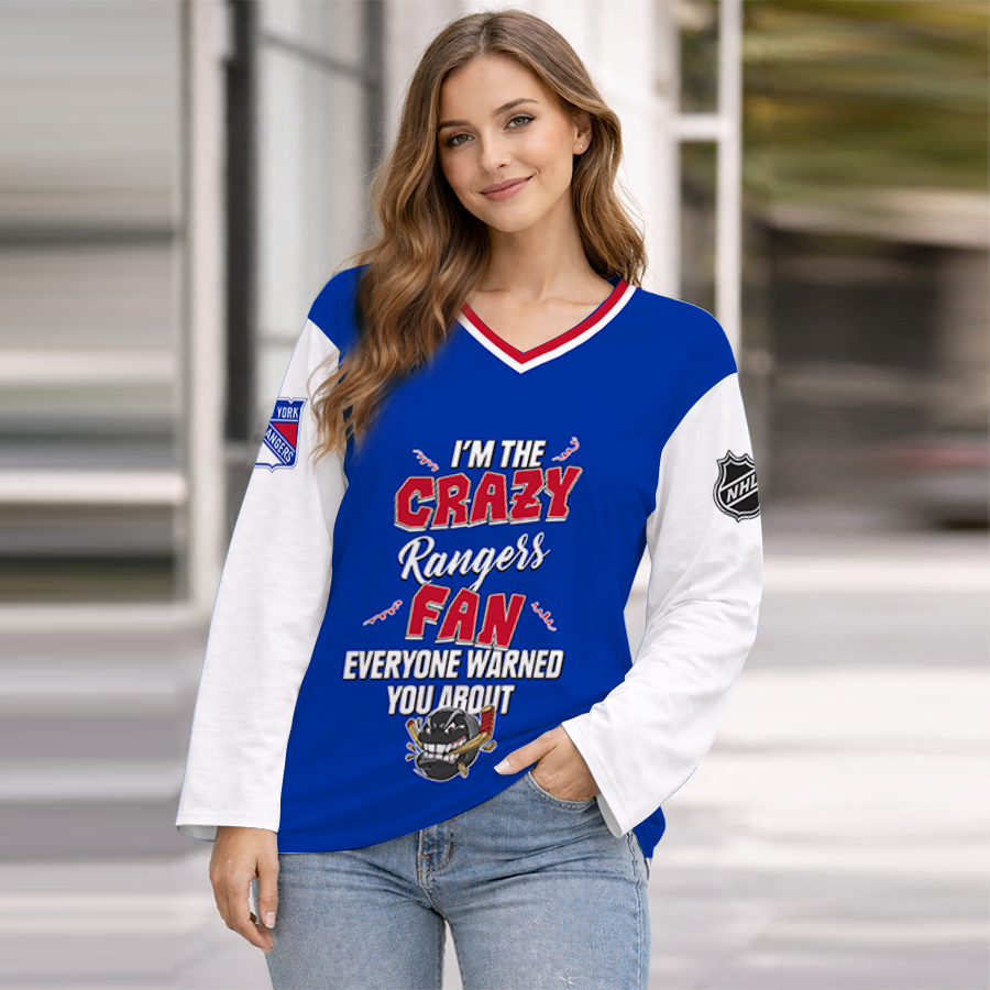 LIMITED EDITION - NEW CUSTOMIZED NHL24 NYR NEW YORK RANGERS WOMEN'S HEART V-NECK LONG SLEEVE SHIRT
