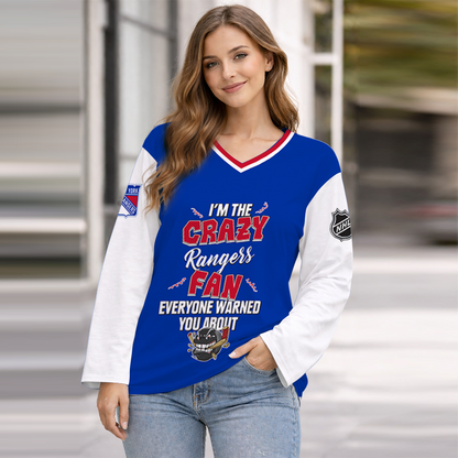 LIMITED EDITION - NEW CUSTOMIZED NHL24 NYR NEW YORK RANGERS WOMEN'S HEART V-NECK LONG SLEEVE SHIRT