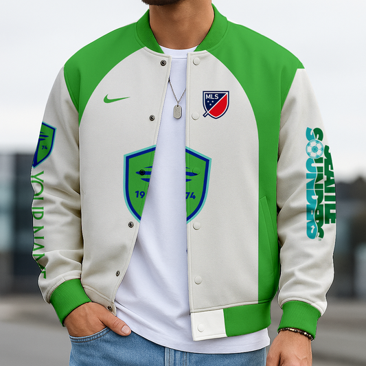 LIMITED EDITION - NEW CUSTOMIZED MLS24 SSF ST SOUNDERS SATIN VARSITY & BASEBALL JACKET