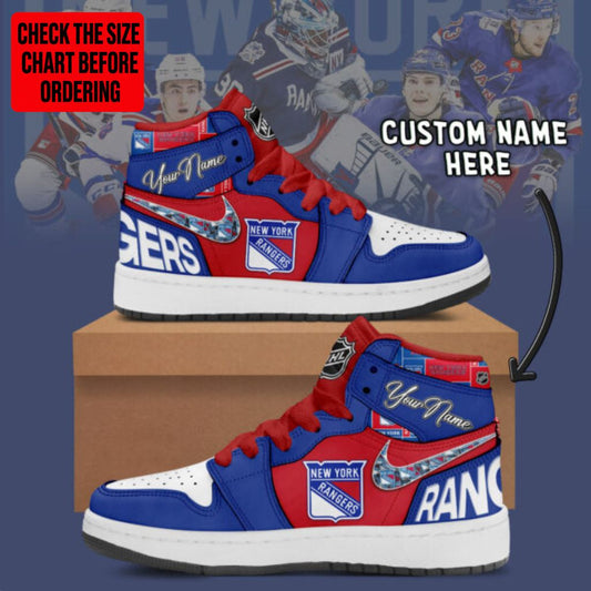 LIMITED EDITION - NEW CUSTOMIZED NHL24 NYR NEW YORK RANGERS AIR JORDAN SNEAKERS