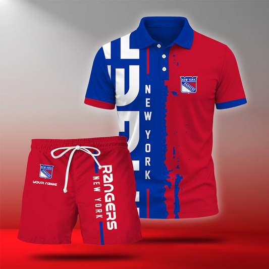 LIMITED EDITION - NEW CUSTOMIZED NHL24 NYR NEW YORK RANGERS POLO & SHORT PANTS SET