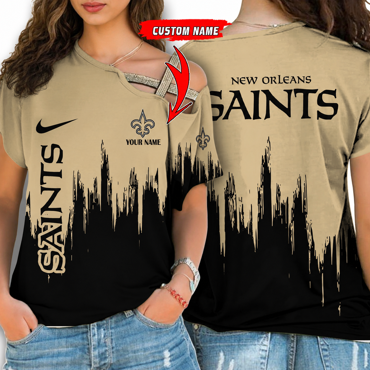 [SPECIAL OFFER] NEW CUSTOMIZED NFL24 NOS NEW ORLEANS SAINTS SHOULDER SHIRT