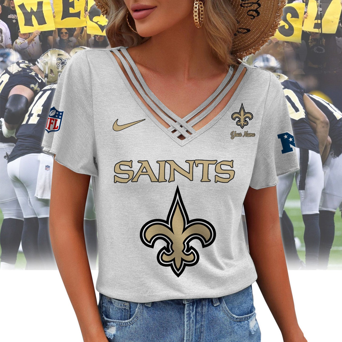 [SPECIAL OFFER] NEW CUSTOMIZED NFL24 NOS NEW ORLEANS SAINTS V-NECK SHIRT