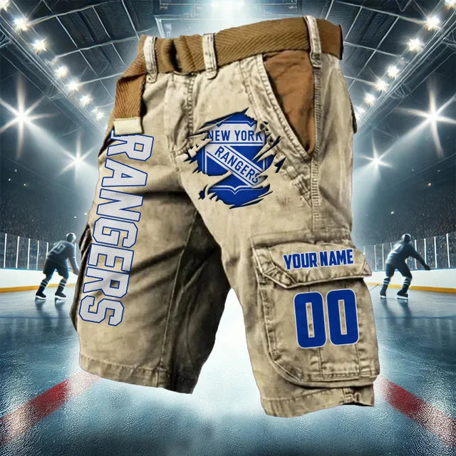 LIMITED EDITION - NEW CUSTOMIZED NHL24 NYR NEW YORK RANGERS CARGO SHORTS