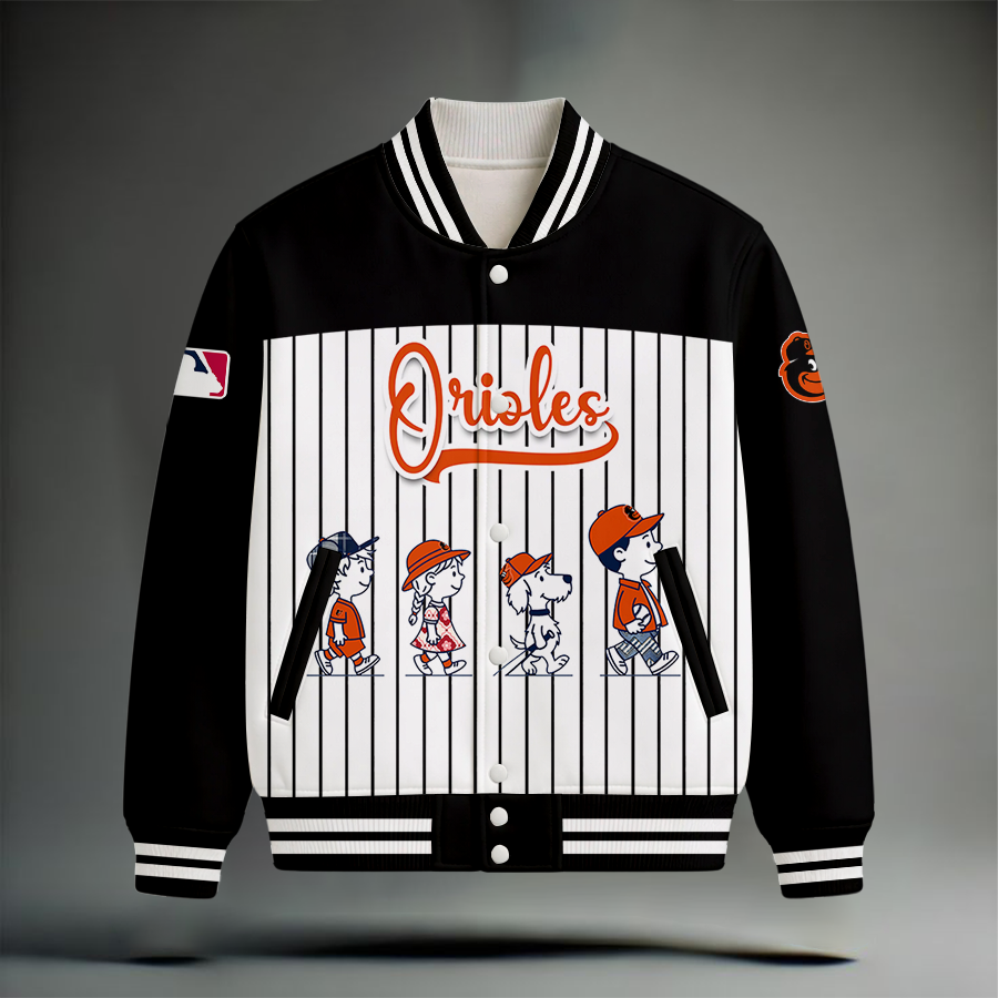 LIMITED EDITION - NEW CUSTOMIZED MLB25 BOS BALTIMORE ORIOLES SNOOPY STYLE SATIN VARSITY & BASEBALL JACKET
