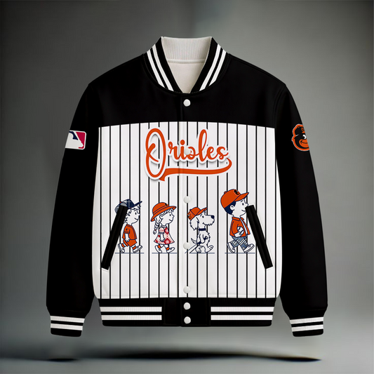 LIMITED EDITION - NEW CUSTOMIZED MLB25 BOS BALTIMORE ORIOLES SNOOPY STYLE SATIN VARSITY & BASEBALL JACKET