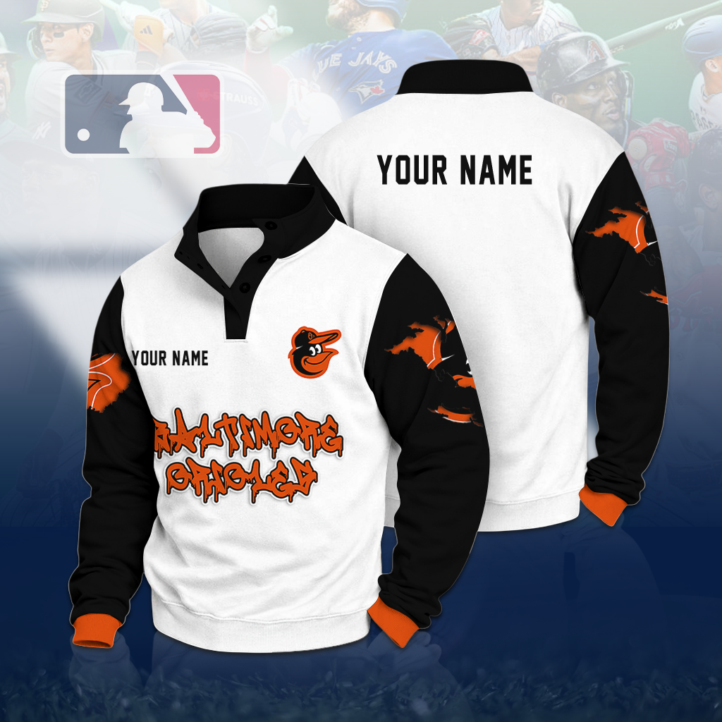 LIMITED EDITION - NEW CUSTOMIZED MLB25 BOS BALTIMORE ORIOLES BUTTON QUARTER PLACKET SWEATSHIRT