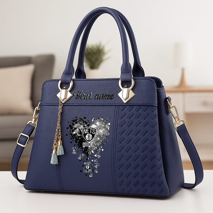 LIMITED EDITION - NEW CUSTOMIZED NBA25 BNE BROOKLYN NETS ZIP HANDBAG MULTICOLOR
