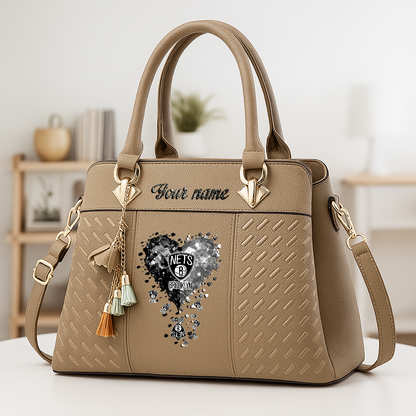 LIMITED EDITION - NEW CUSTOMIZED NBA25 BNE BROOKLYN NETS ZIP HANDBAG MULTICOLOR