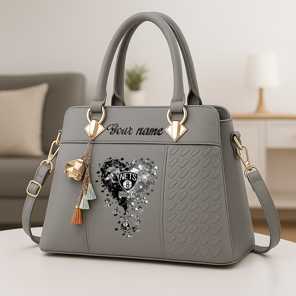 LIMITED EDITION - NEW CUSTOMIZED NBA25 BNE BROOKLYN NETS ZIP HANDBAG MULTICOLOR