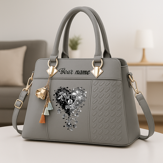 LIMITED EDITION - NEW CUSTOMIZED NBA25 BNE BROOKLYN NETS ZIP HANDBAG MULTICOLOR