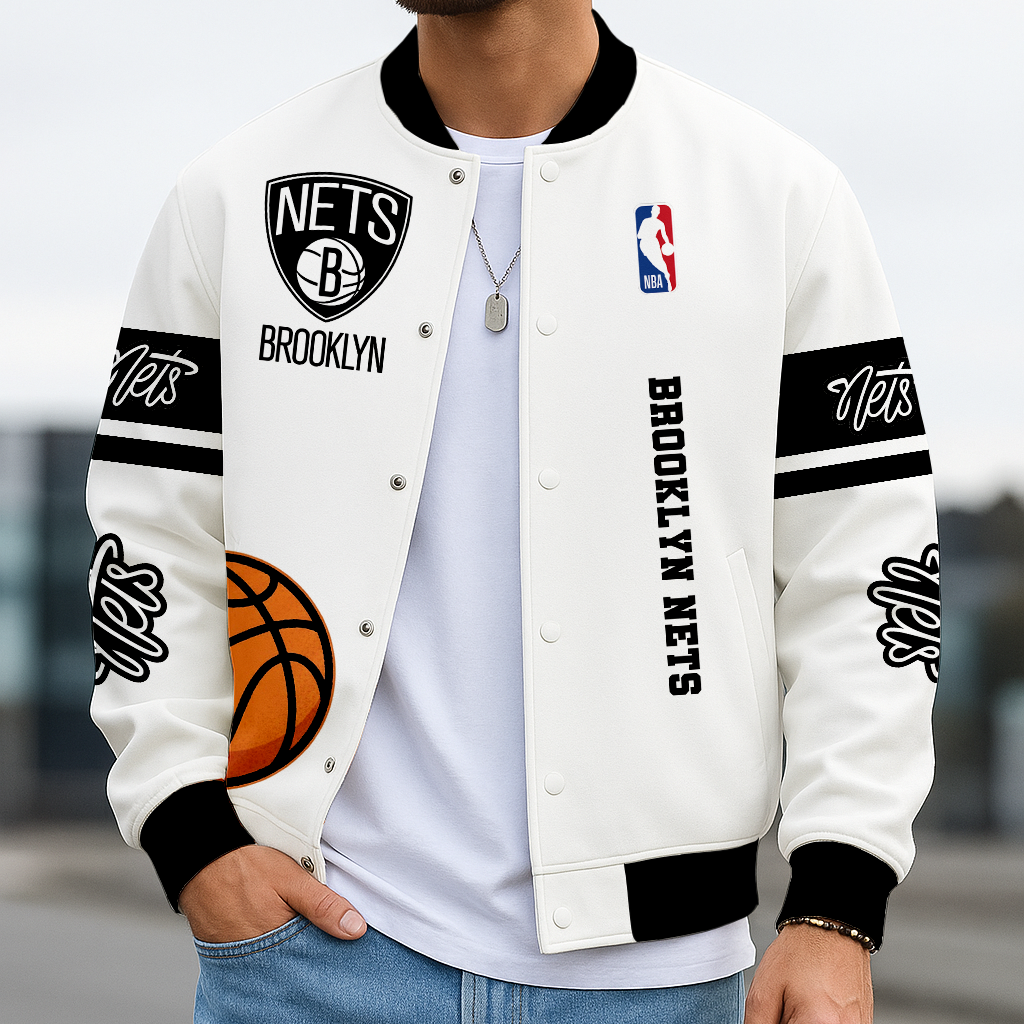 LIMITED EDITION - NEW CUSTOMIZED NBA25 BN BROOKLYN NETS BASEBALL JACKET