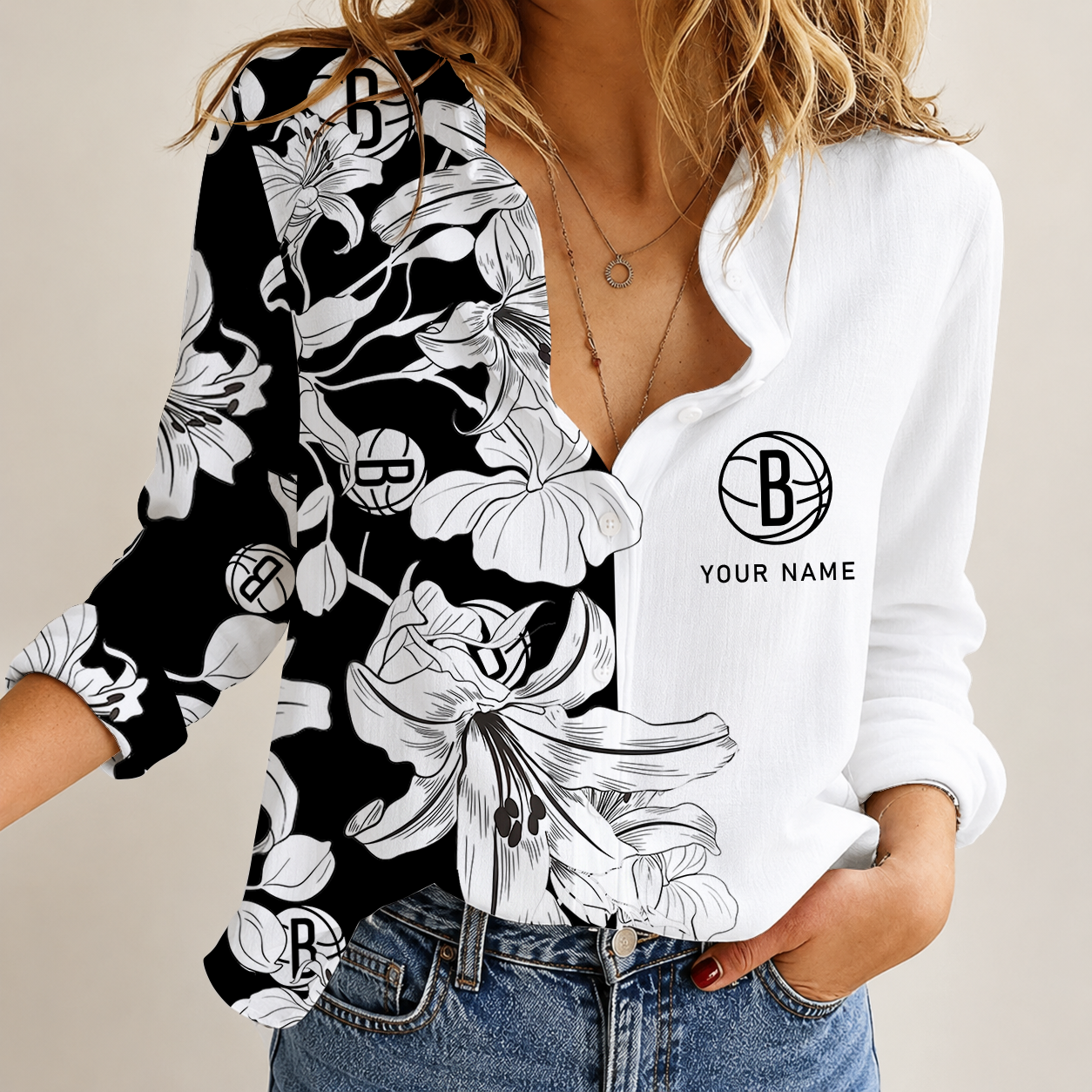 [HOT DEAL] NEW CUSTOMIZED NBA25 BNE BROOKLYN NETS WOMEN CASUAL SHIRT FOR FAN
