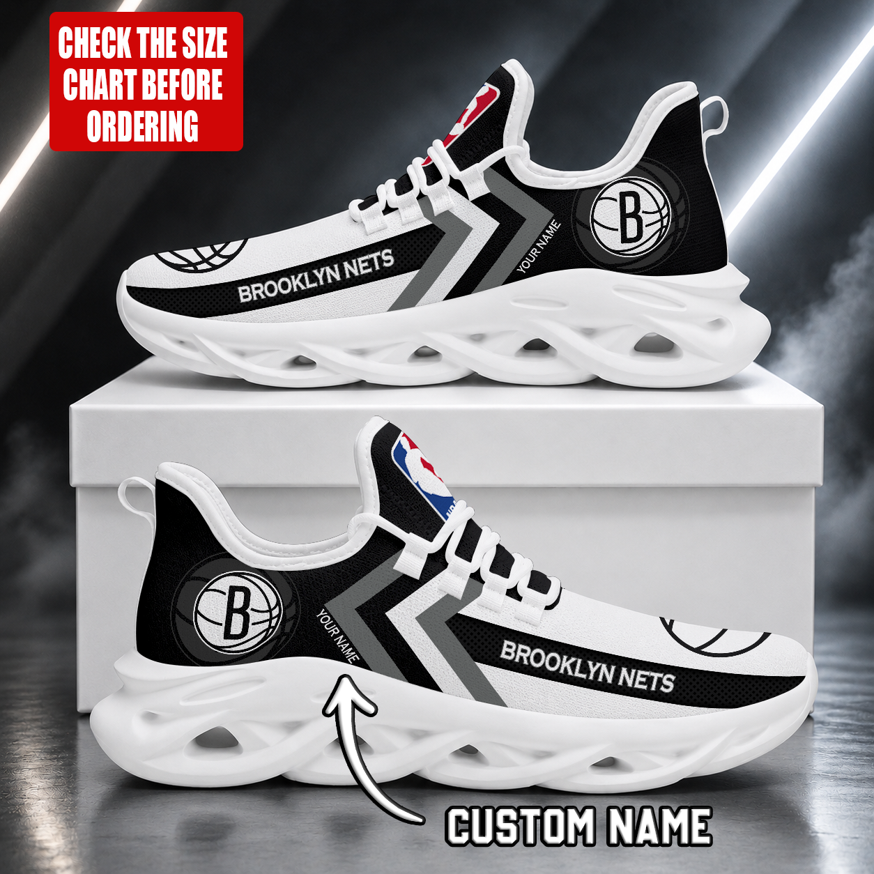 FINAL SALE - NEW CUSTOMIZED NBA25 BNE BROOKLYN NETS MAX SOUL SHOES