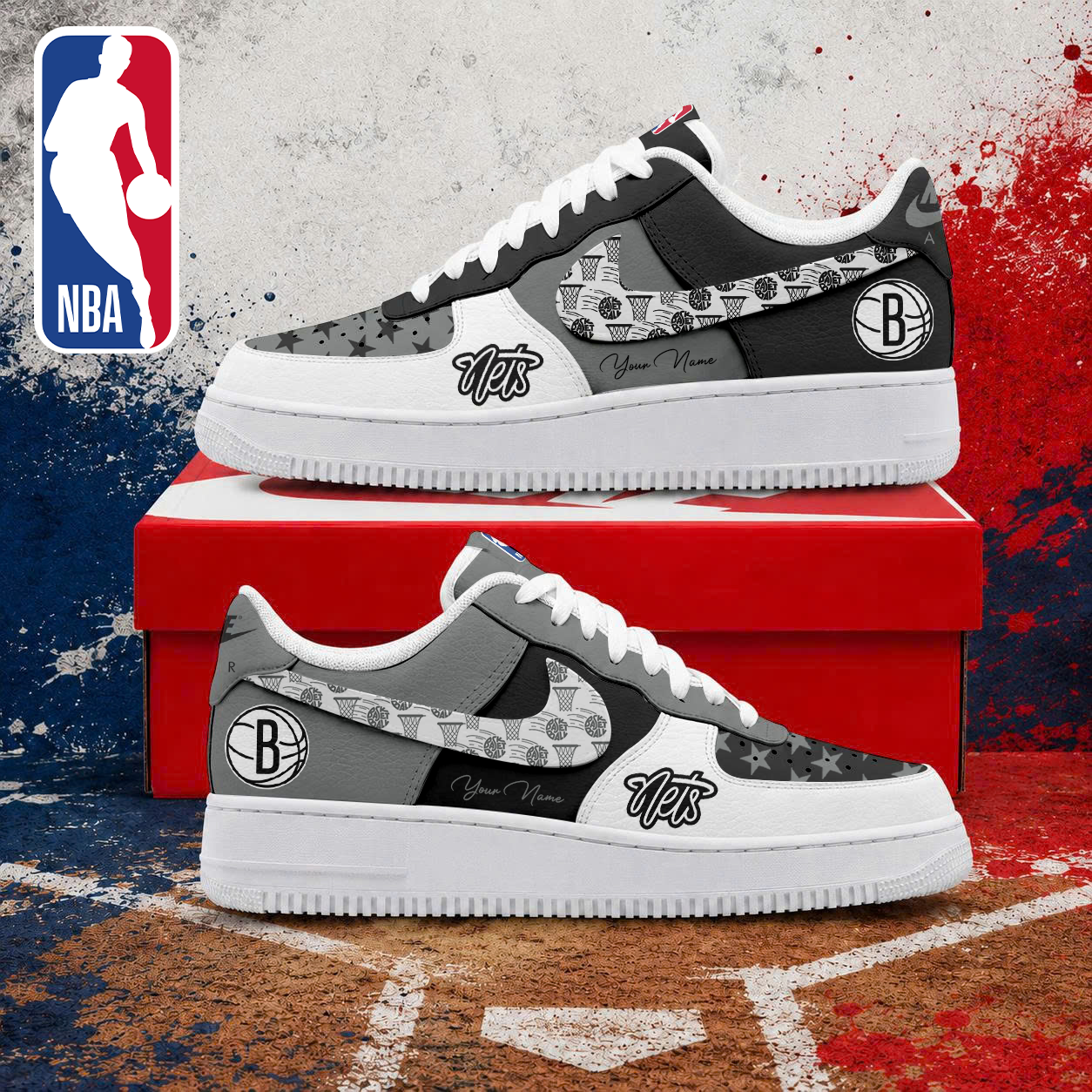 LIMITED EDITION - NEW CUSTOMIZED NBA25 BNE BROOKLYN NETS AF1 SNEAKERS