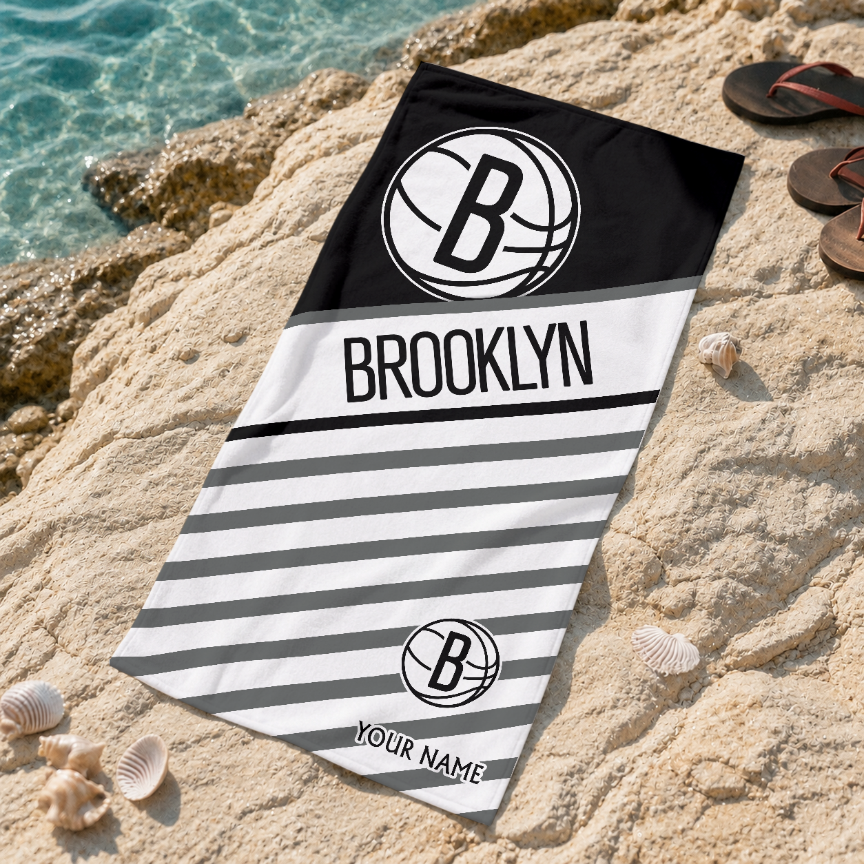 LIMITED EDITION - NEW CUSTOMIZED NBA25 BNE BROOKLYN NETS BEACH TOWEL FOR FAN