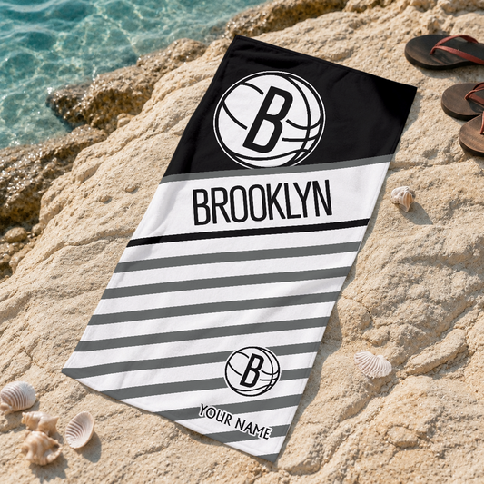LIMITED EDITION - NEW CUSTOMIZED NBA25 BNE BROOKLYN NETS BEACH TOWEL FOR FAN