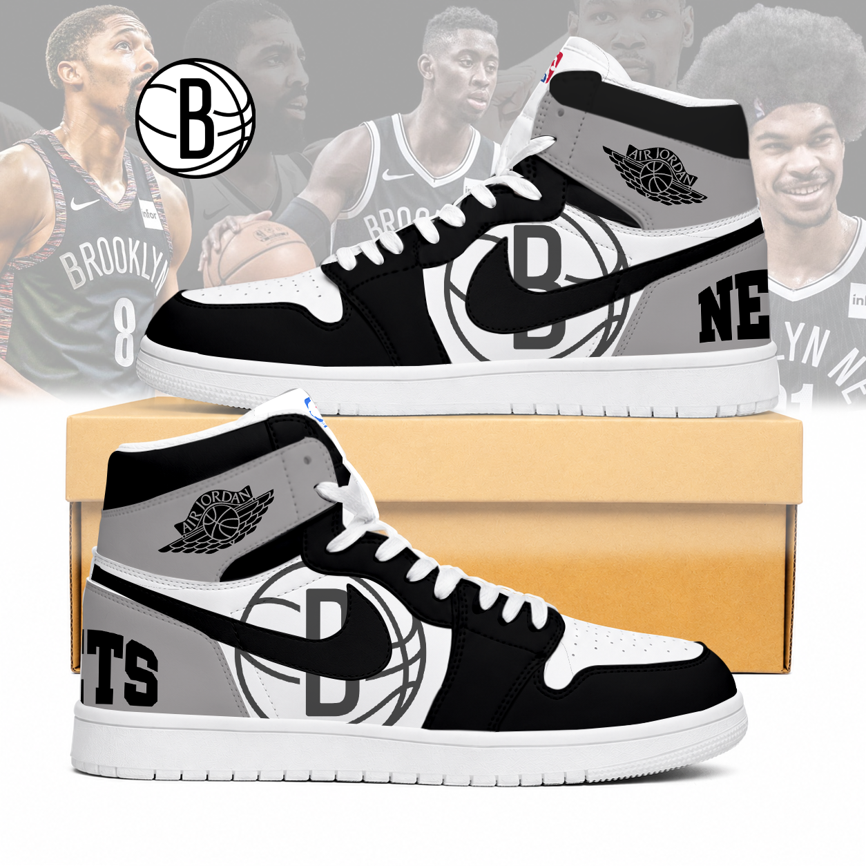 LIMITED EDITION - NEW CUSTOMIZED NBA25 BNE BROOKLYN NETS AIR JORDAN SNEAKERS