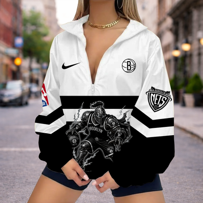 VIRAL EDITION - NEW CUSTOMIZED NBA25 BNE BROOKLYN NETS V-NECK ZIPPER SWEATSHIRT JACKET