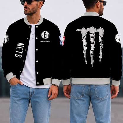 LIMITED EDITION - NEW CUSTOMIZED NBA25 BNE BROOKLYN NETS BASEBALL JACKET, SATIN VARSITY JACKET