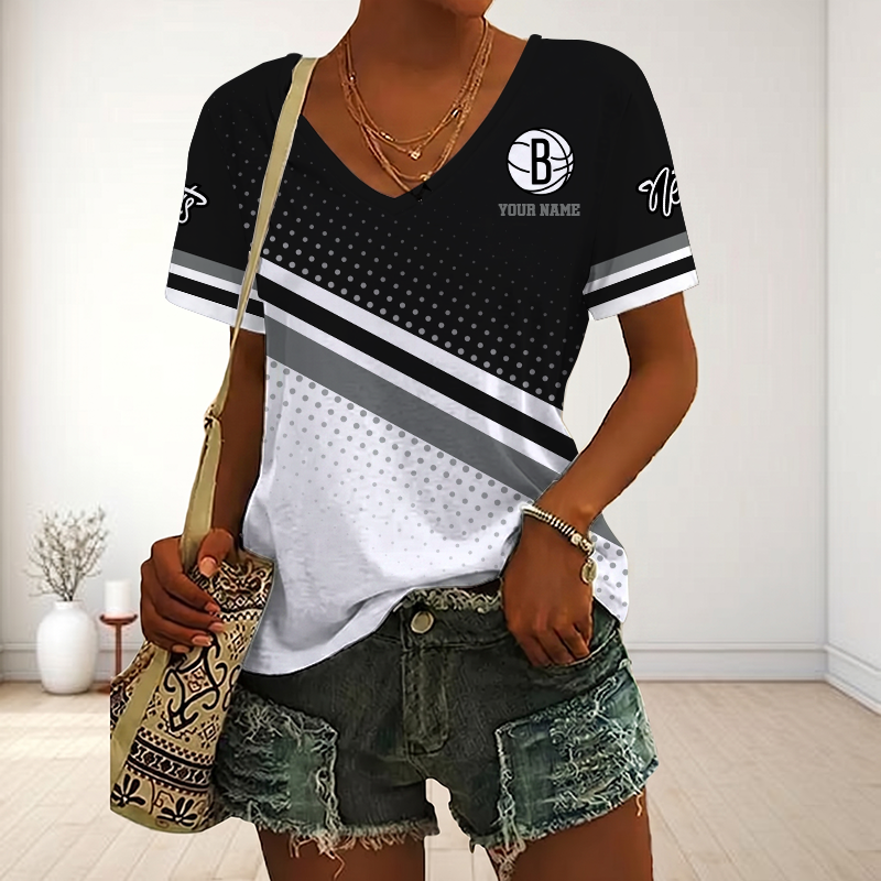 LIMITED EDITION - NEW CUSTOMIZED NBA25 BNE BROOKLYN NETS V-NECK FEMALE SHIRT