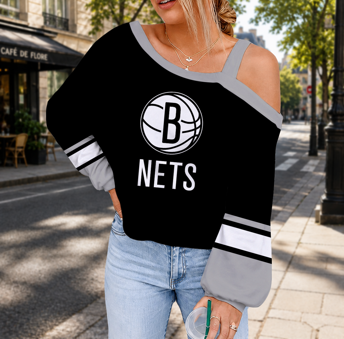 LIMITED EDITION - NEW CUSTOMIZED NBA25 BNE BROOKLYN NETS DROP SHOULDER SWEATSHIRT