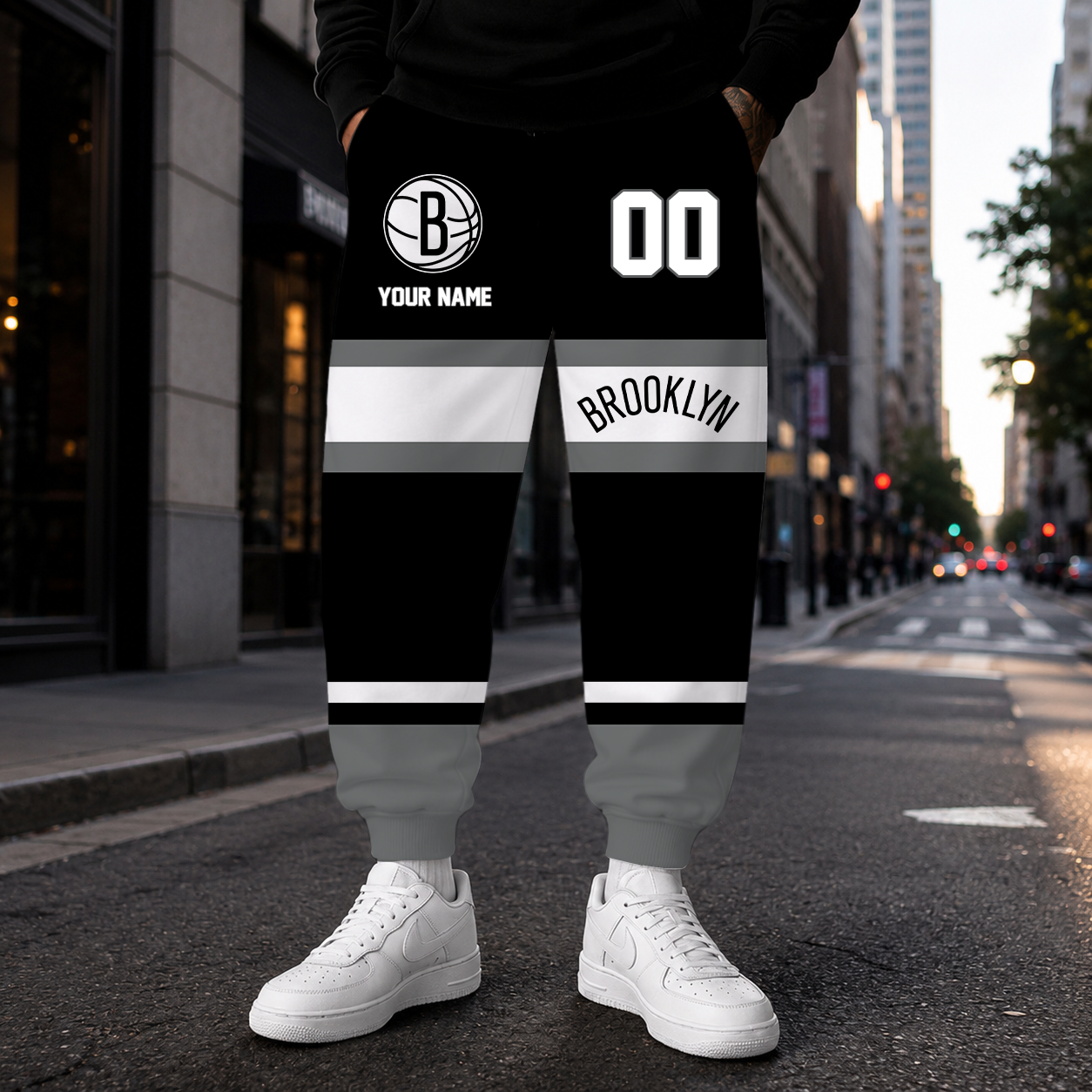 ELITE EDITION - NEW CUSTOMIZED NBA25 BNE BROOKLYN NETS SWEATPANTS