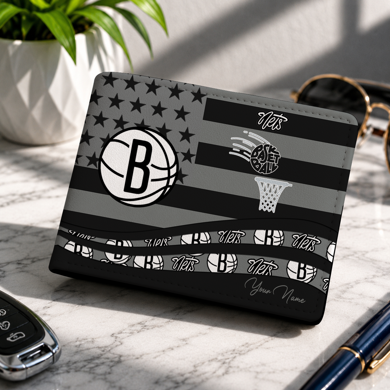 SPECIAL EDITION - NEW CUSTOMIZED NBA25 BNE BROOKLYN NETS LEATHER WALLET