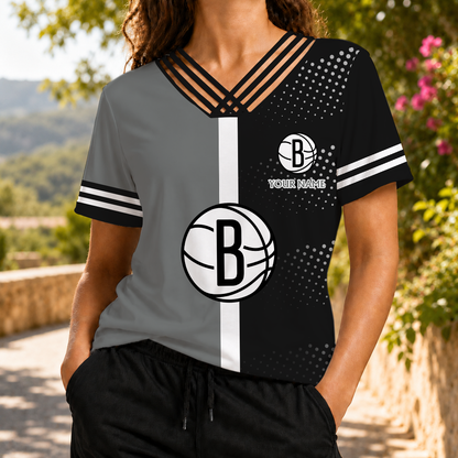 LIMITED EDITON - NEW CUSTOMIZED NBA25 BNE BROOKLYN NETS V-NECK SHIRT