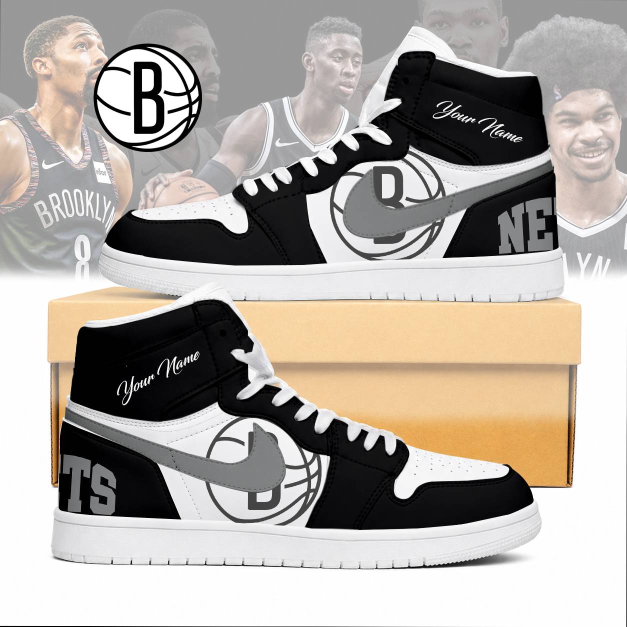 LIMITED EDITION - NEW CUSTOMIZED NBA25 BNE BROOKLYN NETS AIR JORDAN SNEAKERS