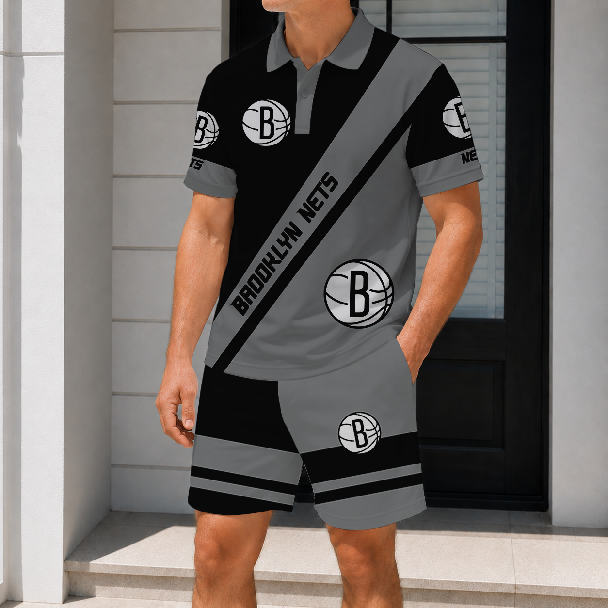 LIMITED EDITION - NEW CUSTOMIZED NBA25 BNE BROOKLYN NETS POLO SHIRT & SHORT PANTS SET