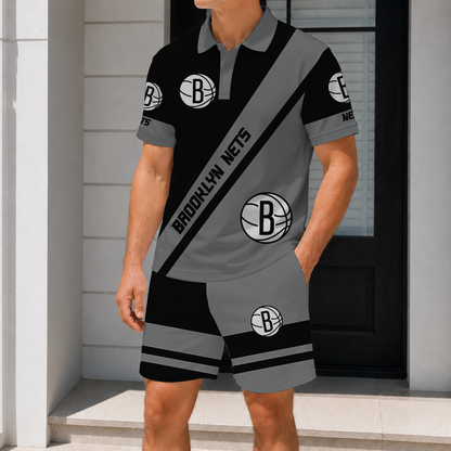 LIMITED EDITION - NEW CUSTOMIZED NBA25 BNE BROOKLYN NETS POLO SHIRT & SHORT PANTS SET